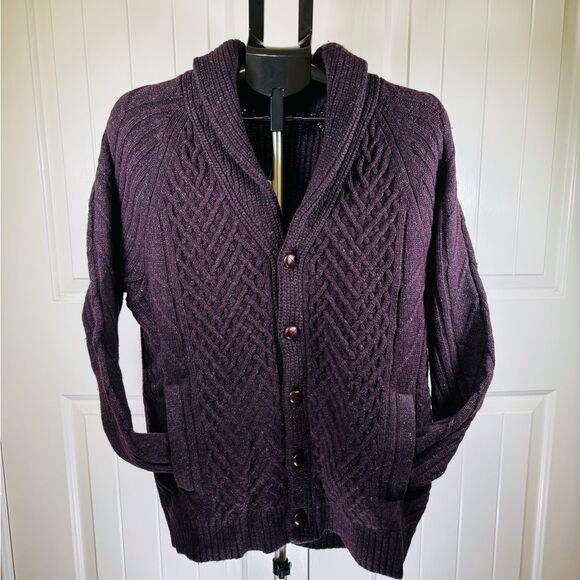 NWT Banana Republic men’s cable knit wool shawl collar cardigan sweater size L - Picture 11 of 13